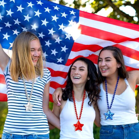 12 Pack Red Blue White Glow Star Necklace Bulk Beaded Necklaces for July 4th Day Christmas Halloween Party Favors in Saudi Arabia
