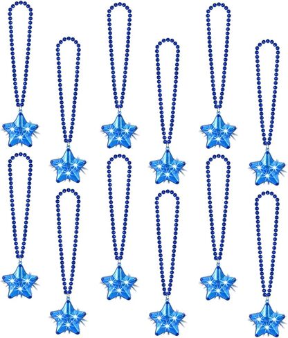 12 Pack Red Blue White Glow Star Necklace Bulk Beaded Necklaces for July 4th Day Christmas Halloween Party Favors in Saudi Arabia