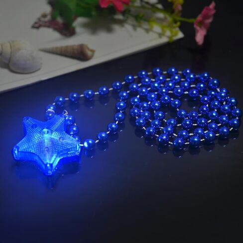 12 Pack Red Blue White Glow Star Necklace Bulk Beaded Necklaces for July 4th Day Christmas Halloween Party Favors in Saudi Arabia