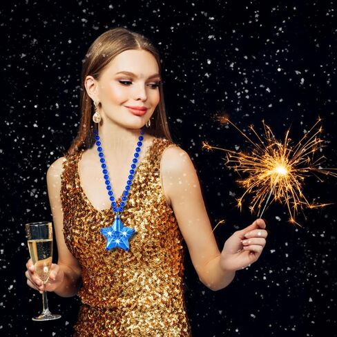 12 Pack Red Blue White Glow Star Necklace Bulk Beaded Necklaces for July 4th Day Christmas Halloween Party Favors in Saudi Arabia