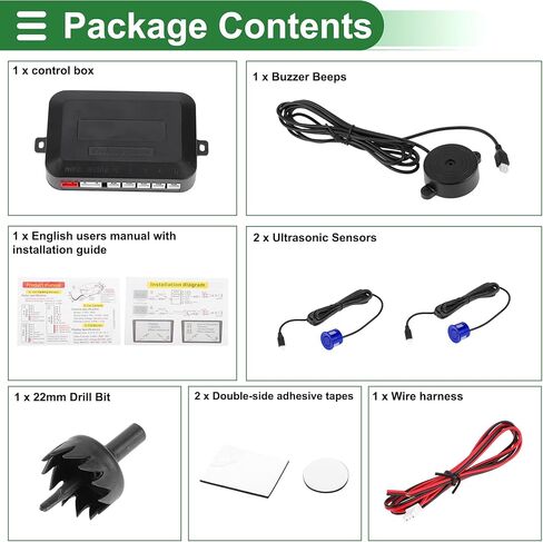 Motoforti Universal Car Auto Vehicle Reverse Backup Radar System Reverse Parking Sensors Alarm Buzzer Reminder Distance Detection Gray 2 Parking Sensors in Kuwait