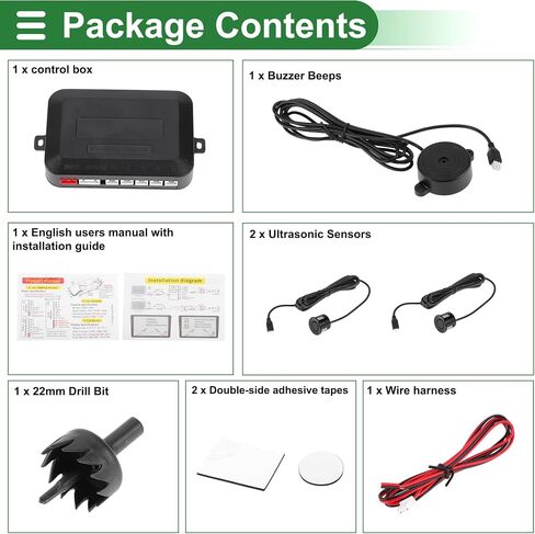 Motoforti Universal Car Auto Vehicle Reverse Backup Radar System Reverse Parking Sensors Alarm Buzzer Reminder Distance Detection Gray 2 Parking Sensors in Saudi Arabia