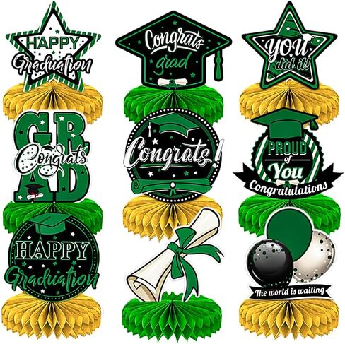 9pcs Graduation Honeycomb Centerpieces for Tables 2025, Green Class of 2025 Congrats Grad Honeycomb Centerpieces Graduation Party Decor Graduation Table Toppers for Graduation Party Favor Supplies in Kuwait