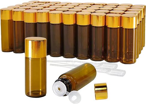 50Pcs 3ml Amber Mini Essential Oil Bottles Sample Bottles with Orifice Reducers and Gold Caps,3ml Amber Glass Bottles Vials,for Perfume Aromatherapy Cosmetic Oils Container in Saudi Arabia