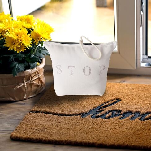 Weighted Door Stop, Pale Rosy Pink, White Letters, Polyester and Sand Filler, Loop Handle, 9 L x 4 W x 7.5 H inches, 4.5 lbs. in Saudi Arabia