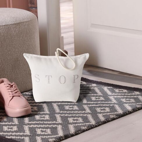 Weighted Door Stop, Pale Rosy Pink, White Letters, Polyester and Sand Filler, Loop Handle, 9 L x 4 W x 7.5 H inches, 4.5 lbs. in Saudi Arabia
