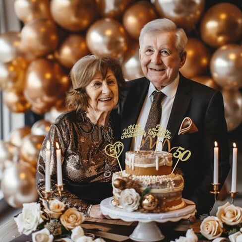 24Pcs 50th Wedding Anniversary Cupcake Toppers Gold Glitter 50th Golden Heart Cupcake Picks for Celebration 50 Golden Wedding Anniversary Party Supplies in Kuwait