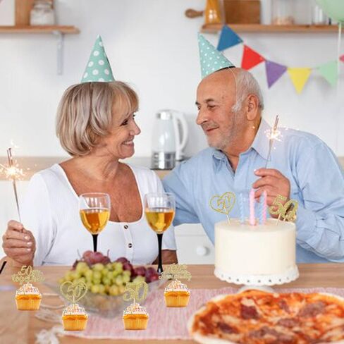 24Pcs 50th Wedding Anniversary Cupcake Toppers Gold Glitter 50th Golden Heart Cupcake Picks for Celebration 50 Golden Wedding Anniversary Party Supplies in Kuwait