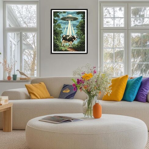 ARNLRDYA UFO Cows Paint by Number Kits for Adults, Alien Spaceship in Forest Paint by Numbers, Imaginativ Interesting Fantasy Acrylic Painting for Gift Home Decor(16×20inches, No Frame) in Saudi Arabia