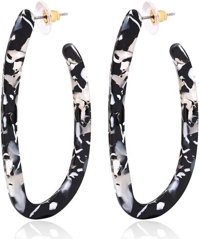 Women’s Mottled Hoop Earrings Bohemia Acrylic Resin Hoops Stud Earrings (B: 3 Tortoiseshell Small) in Kuwait