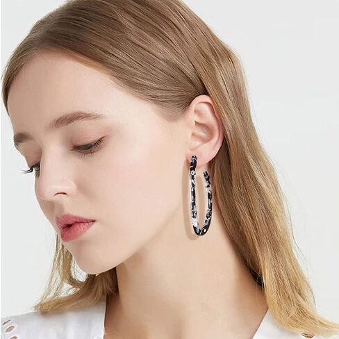 Women’s Mottled Hoop Earrings Bohemia Acrylic Resin Hoops Stud Earrings (B: 3 Tortoiseshell Small) in Kuwait