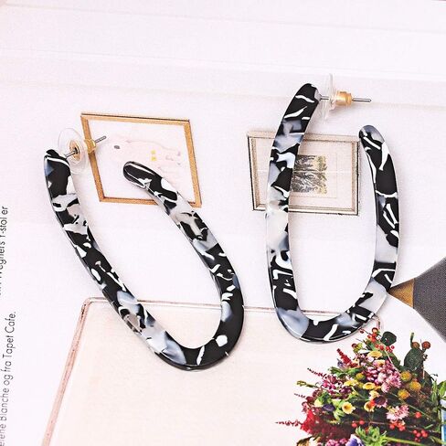 Women’s Mottled Hoop Earrings Bohemia Acrylic Resin Hoops Stud Earrings (B: 3 Tortoiseshell Small) in Kuwait