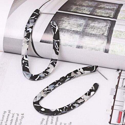 Women’s Mottled Hoop Earrings Bohemia Acrylic Resin Hoops Stud Earrings (B: 3 Tortoiseshell Small) in Kuwait