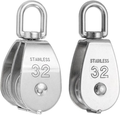 PATIKIL M25 Pulley Block, 2 Pack Single Pulley & Double Pulley 304 Stainless Steel Heavy Wire Rope Hanging Wire Crane Rope Lifting Swivel Hook, Loading 150KG/331LBS in Kuwait