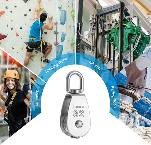 PATIKIL M25 Pulley Block, 2 Pack Single Pulley & Double Pulley 304 Stainless Steel Heavy Wire Rope Hanging Wire Crane Rope Lifting Swivel Hook, Loading 150KG/331LBS in Kuwait