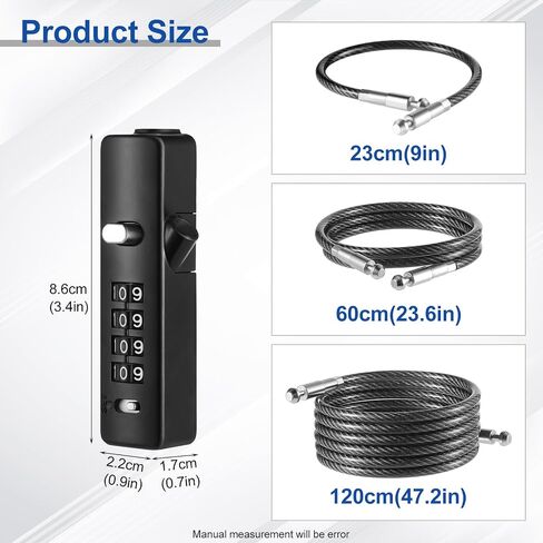 Gate Locks for Outdoor Fence, Bike Cable Locks Small Combination Lock with 3 Steel Ropes (9’’ / 23.6’’ / 47.2’’), Cable Lock for Bicycle, Luggage, Gate, Door, Locker, Cabinets (Grey, 1 Pack) in Saudi Arabia