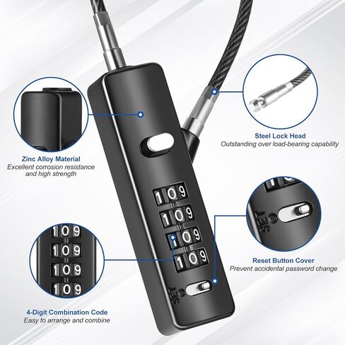Gate Locks for Outdoor Fence, Bike Cable Locks Small Combination Lock with 3 Steel Ropes (9’’ / 23.6’’ / 47.2’’), Cable Lock for Bicycle, Luggage, Gate, Door, Locker, Cabinets (Grey, 1 Pack) in Saudi Arabia