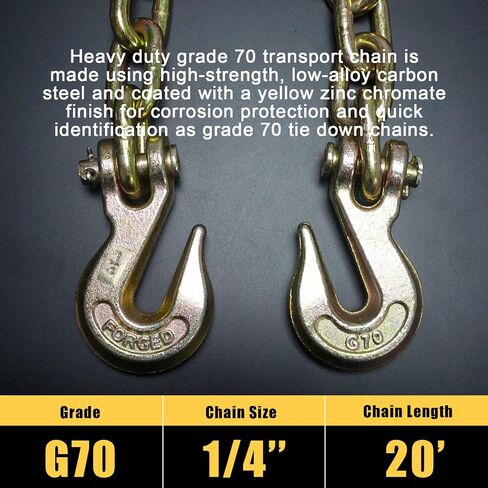 Transport Binder Chain for Tie Down,5/16'' x 10',Tow Chain with Grade 70,with Clevis Grab Hooks,4,700 lbs Working Load Limit,for Secure Heavy Loads to A Truck Or Flatbed Trailer (2Pack) in Saudi Arabia