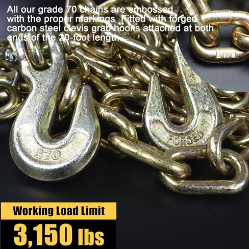 Transport Binder Chain for Tie Down,5/16'' x 10',Tow Chain with Grade 70,with Clevis Grab Hooks,4,700 lbs Working Load Limit,for Secure Heavy Loads to A Truck Or Flatbed Trailer (2Pack) in Saudi Arabia