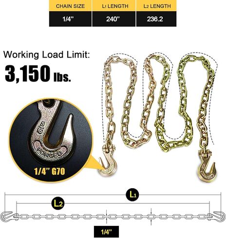 Transport Binder Chain for Tie Down,5/16'' x 10',Tow Chain with Grade 70,with Clevis Grab Hooks,4,700 lbs Working Load Limit,for Secure Heavy Loads to A Truck Or Flatbed Trailer (2Pack) in Saudi Arabia