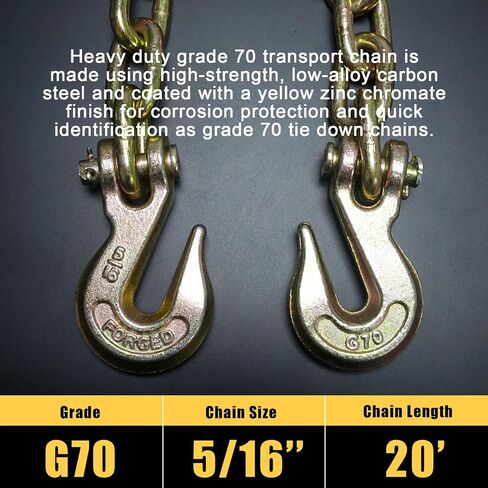 Transport Binder Chain for Tie Down,5/16'' x 10',Tow Chain with Grade 70,with Clevis Grab Hooks,4,700 lbs Working Load Limit,for Secure Heavy Loads to A Truck Or Flatbed Trailer (2Pack) in Saudi Arabia