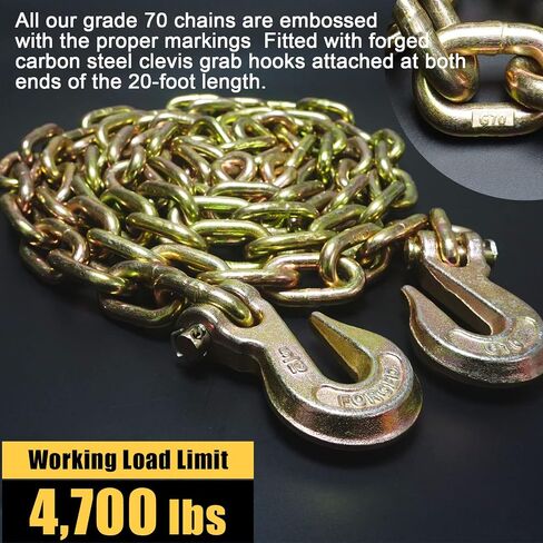 Transport Binder Chain for Tie Down,5/16'' x 10',Tow Chain with Grade 70,with Clevis Grab Hooks,4,700 lbs Working Load Limit,for Secure Heavy Loads to A Truck Or Flatbed Trailer (2Pack) in Saudi Arabia