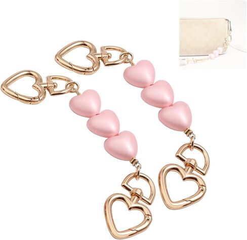 Heart Purse Strap Extender，Gold Chain Purse Strap Replacement，purse extender bag charms (2pcs-Pink Heart) in Kuwait