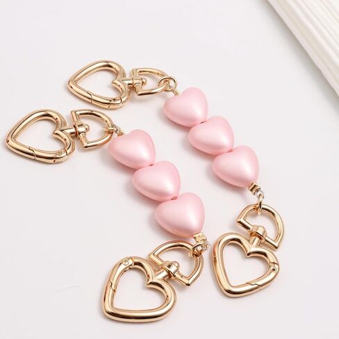 Heart Purse Strap Extender，Gold Chain Purse Strap Replacement，purse extender bag charms (2pcs-Pink Heart) in Kuwait