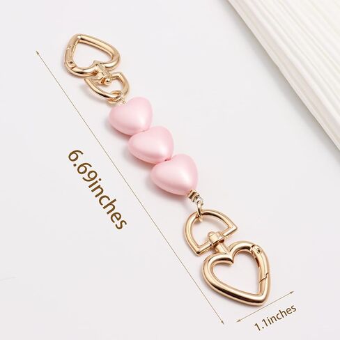 Heart Purse Strap Extender，Gold Chain Purse Strap Replacement，purse extender bag charms (2pcs-Pink Heart) in Kuwait