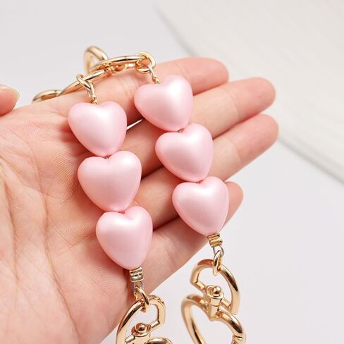 Heart Purse Strap Extender，Gold Chain Purse Strap Replacement，purse extender bag charms (2pcs-Pink Heart) in Kuwait