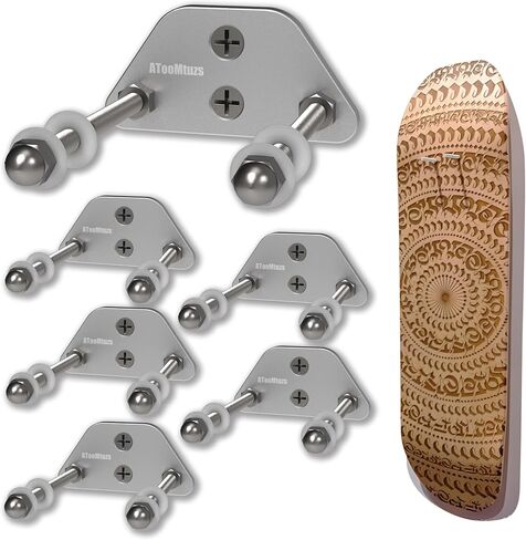 Skateboard Wall Mount Display(6 Packs)-Aluminum Ramp Shape Skateboard Deck Wall Mount with Two Screw Holes for Horizontal and Vertical Hanging Skateboard Display Decor-(Black in Kuwait