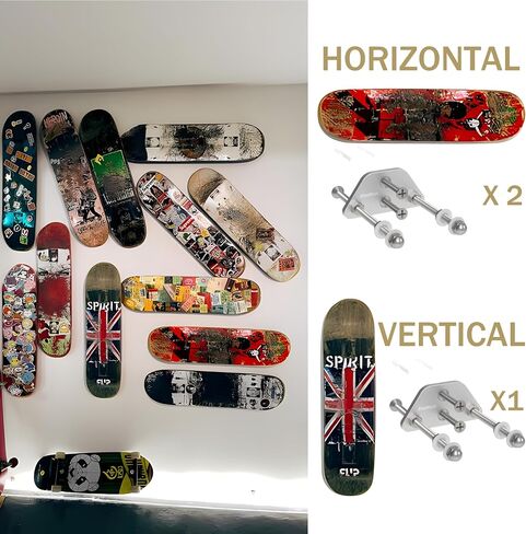 Skateboard Wall Mount Display(6 Packs)-Aluminum Ramp Shape Skateboard Deck Wall Mount with Two Screw Holes for Horizontal and Vertical Hanging Skateboard Display Decor-(Black in Kuwait
