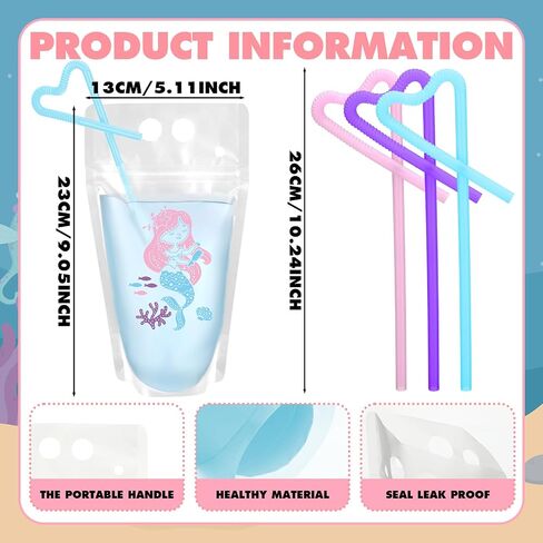 24 Pack 15 oz Mermaid Tail Juice Pouches With Straw - Under the Sea Theme Drink Pouches for Ocean Birthday Party Decorations and Favors in Saudi Arabia