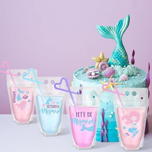 24 Pack 15 oz Mermaid Tail Juice Pouches With Straw - Under the Sea Theme Drink Pouches for Ocean Birthday Party Decorations and Favors in Saudi Arabia