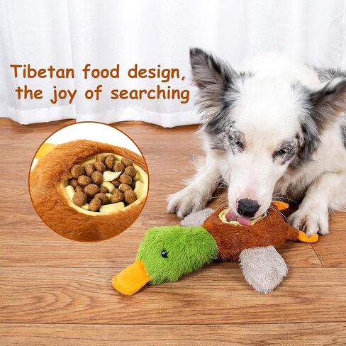 Hollypet Squeaky Plush Stuffed Dog Puzzle Toy with Slow Feeder Bowl, Interactive Chew Toy for Small and Medium Dogs, Wild Duck in Kuwait