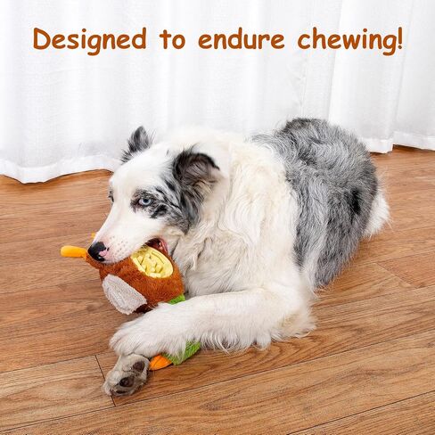 Hollypet Squeaky Plush Stuffed Dog Puzzle Toy with Slow Feeder Bowl, Interactive Chew Toy for Small and Medium Dogs, Wild Duck in Kuwait