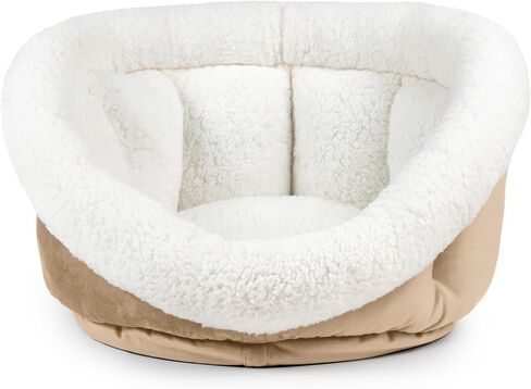 Sherry Kline Small Cuddler Cup Pet Bed: Cozy Retreat with Deep Cushioning, Secure & Snug Space for Nap or Lounge, Easy in 'n' Out Access, Polyester Fiber, Round Shape (Taupe) in Saudi Arabia