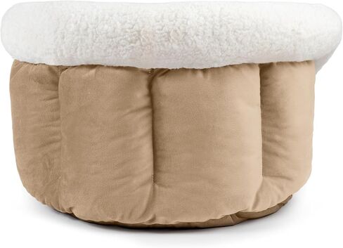 Sherry Kline Small Cuddler Cup Pet Bed: Cozy Retreat with Deep Cushioning, Secure & Snug Space for Nap or Lounge, Easy in 'n' Out Access, Polyester Fiber, Round Shape (Taupe) in Saudi Arabia