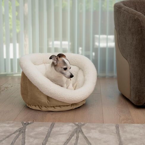 Sherry Kline Small Cuddler Cup Pet Bed: Cozy Retreat with Deep Cushioning, Secure & Snug Space for Nap or Lounge, Easy in 'n' Out Access, Polyester Fiber, Round Shape (Taupe) in Saudi Arabia