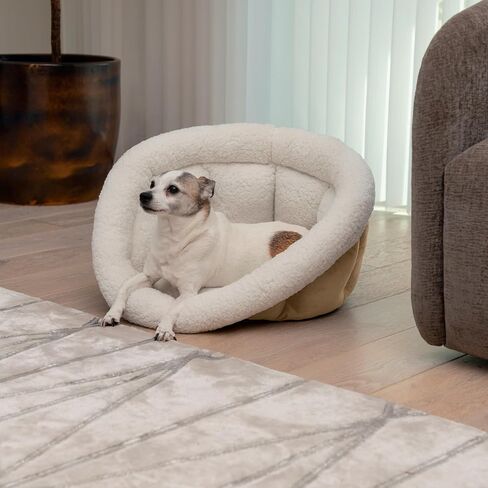 Sherry Kline Small Cuddler Cup Pet Bed: Cozy Retreat with Deep Cushioning, Secure & Snug Space for Nap or Lounge, Easy in 'n' Out Access, Polyester Fiber, Round Shape (Taupe) in Saudi Arabia