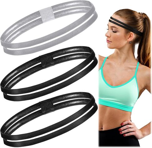 Shappy 3 Pieces Double-Straps Sport Headbands Elastic Hairband Non-Slip Sweatband for Women or Men, Black in Saudi Arabia