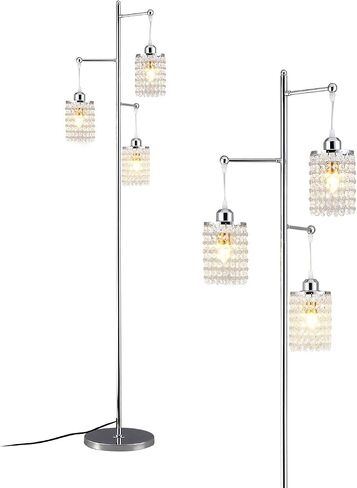 beaysyty Art Decor Crystal Floor Lamp 3-Light Contemporary Crystal Lampshade for Living Room,Bedroom,Office,Bulb Included,Chrome Finish in Kuwait