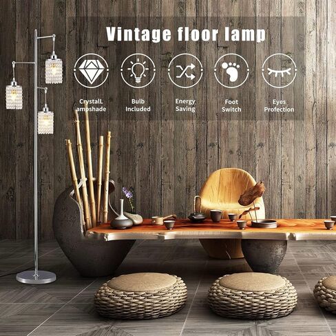 beaysyty Art Decor Crystal Floor Lamp 3-Light Contemporary Crystal Lampshade for Living Room,Bedroom,Office,Bulb Included,Chrome Finish in Kuwait