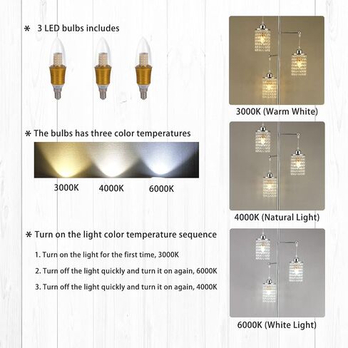 beaysyty Art Decor Crystal Floor Lamp 3-Light Contemporary Crystal Lampshade for Living Room,Bedroom,Office,Bulb Included,Chrome Finish in Kuwait