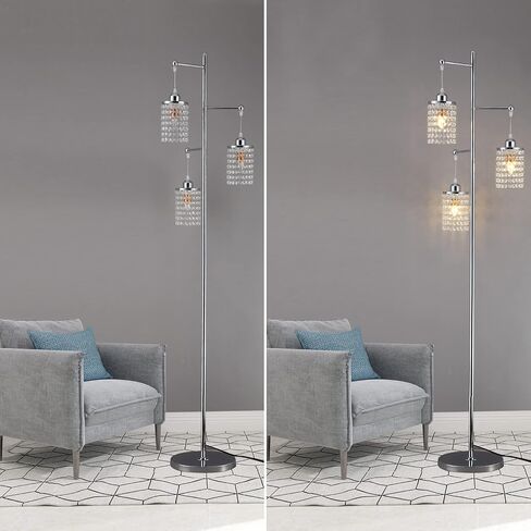 beaysyty Art Decor Crystal Floor Lamp 3-Light Contemporary Crystal Lampshade for Living Room,Bedroom,Office,Bulb Included,Chrome Finish in Kuwait