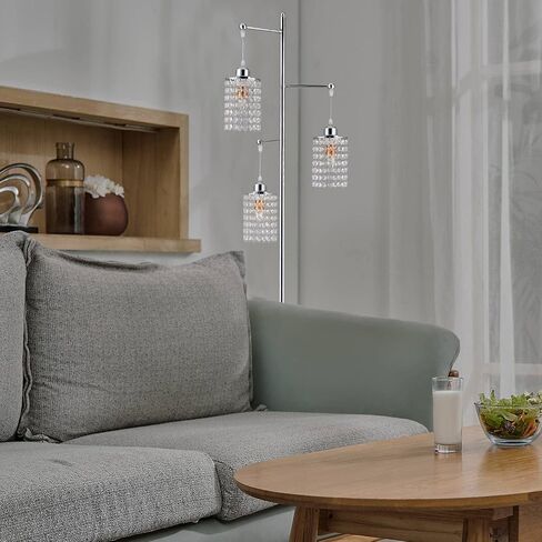 beaysyty Art Decor Crystal Floor Lamp 3-Light Contemporary Crystal Lampshade for Living Room,Bedroom,Office,Bulb Included,Chrome Finish in Kuwait