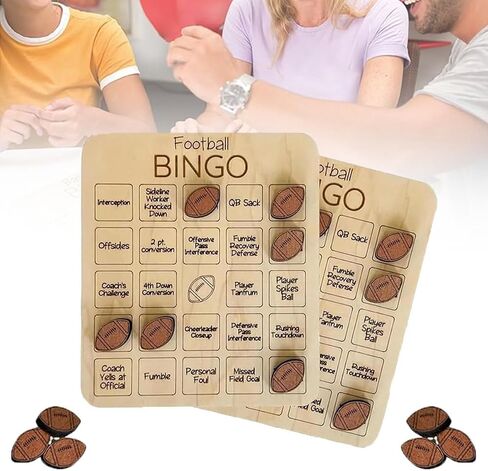 Football Bingo Game Wooden Football-Themed Bingo Game Sports Bingo and Tic-Tac-Toe Board Game Bingo Cards for Family Game Night Wood Game Gift for Adults and Family Fun (1PC) in Saudi Arabia