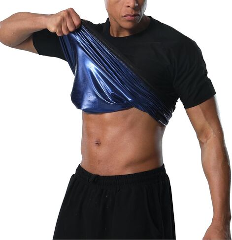 Sauna Shirt for Men Weight Loss Compression Sweat Suit T-shirt Heat Trapping Workout Body Shaper Mens Shapewear in Saudi Arabia