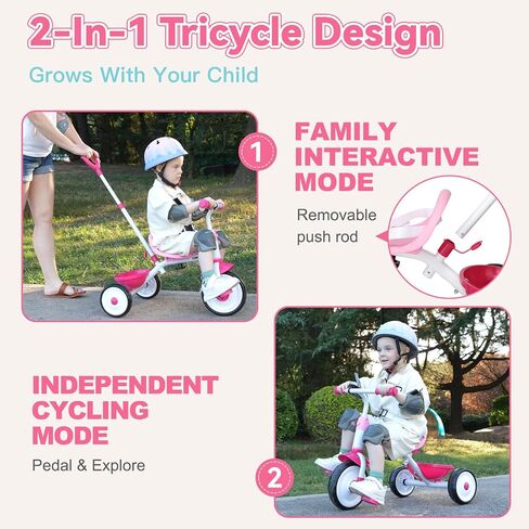 Liberry 2 in 1 Toddler Threcycle Age 2 3 4 Years ، Kids Trike مع مقبض دفع قابل للتعديل ، جرس وسلة ، 3 عجلات ركوب لعبة عيد ميلاد للفتيات الفتيات ، الوردي الفاتح in Kuwait