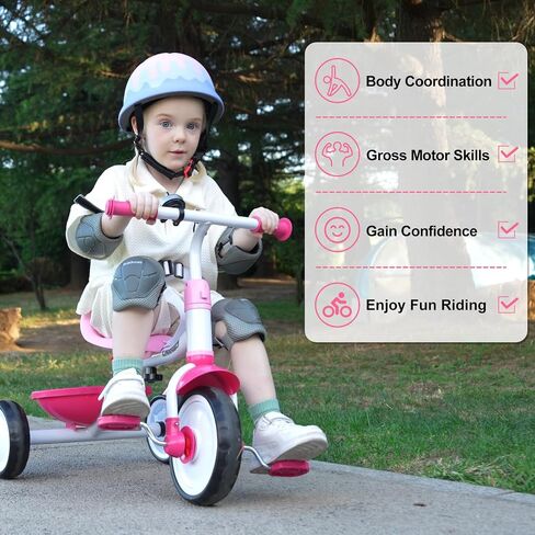 Liberry 2 in 1 Toddler Threcycle Age 2 3 4 Years ، Kids Trike مع مقبض دفع قابل للتعديل ، جرس وسلة ، 3 عجلات ركوب لعبة عيد ميلاد للفتيات الفتيات ، الوردي الفاتح in Kuwait